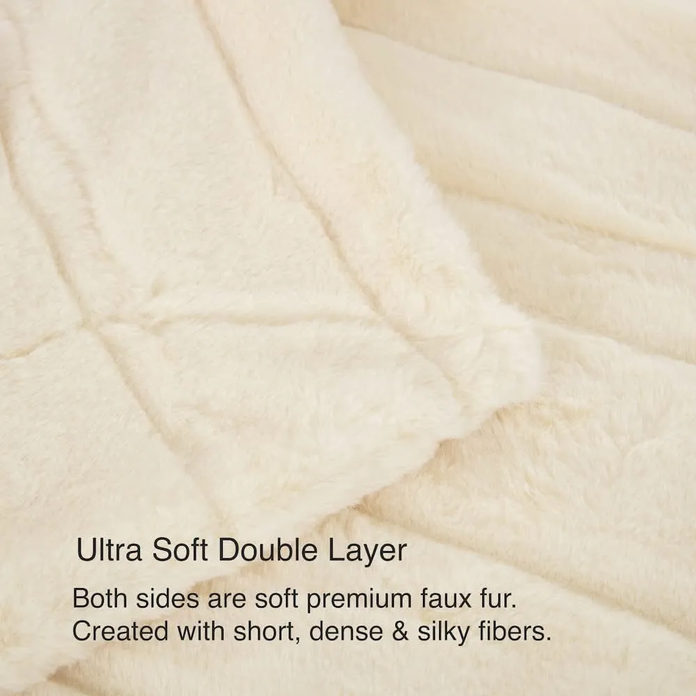 Ultra Soft Reversible Faux Fur Throw, Thick Fluffy Blanket for Winter Sofa Couch, Cuddly & Warm, (50"x 60", Cream)