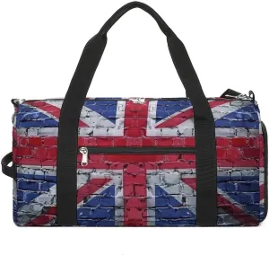United Kingdom UK Flag Brick Wall Travel Gym Bag Sport Workout Duffel Bags with Compartments And Side Pocket