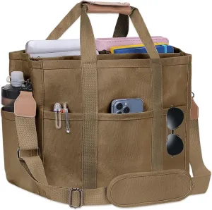 Utility Large Canvas Tote Bag with 13 Pockets Compartments, Multi Crossbody Tote Bag Work Shoulder Bag Travel Bag