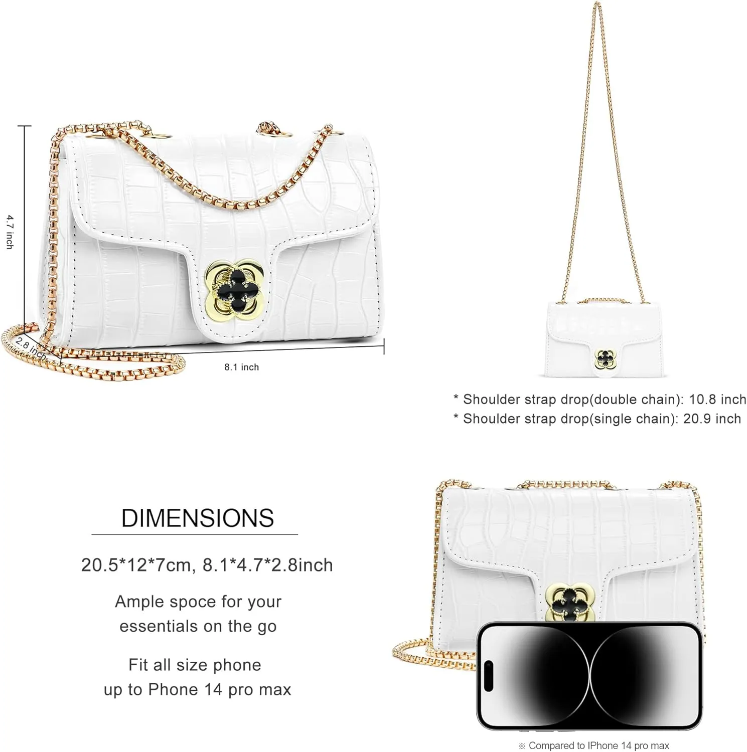 UTOTEBAG Crossbody Bags for Women Small Purse PU Leather Shoulder Bag Trendy Handbag Satchel Evening Bag with Chain Strap
