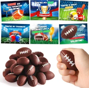 Valentines Day Gifts for Kids, 30 Pack Valentines Cards for Kids Classroom with Mini Football Sports Squeeze Ball Bulk, Valentine Exchange Gift for Boys Girls Toddlers School Class Game Prizes