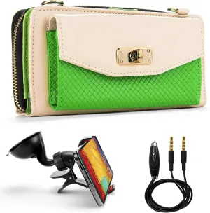 Venice Wallet Clutch Bag Carrying Case for ZTE Anthem, Avid, Blade, Concord, Director, Engage, Flash and Auxiliary Cable and Windshield Car Mount