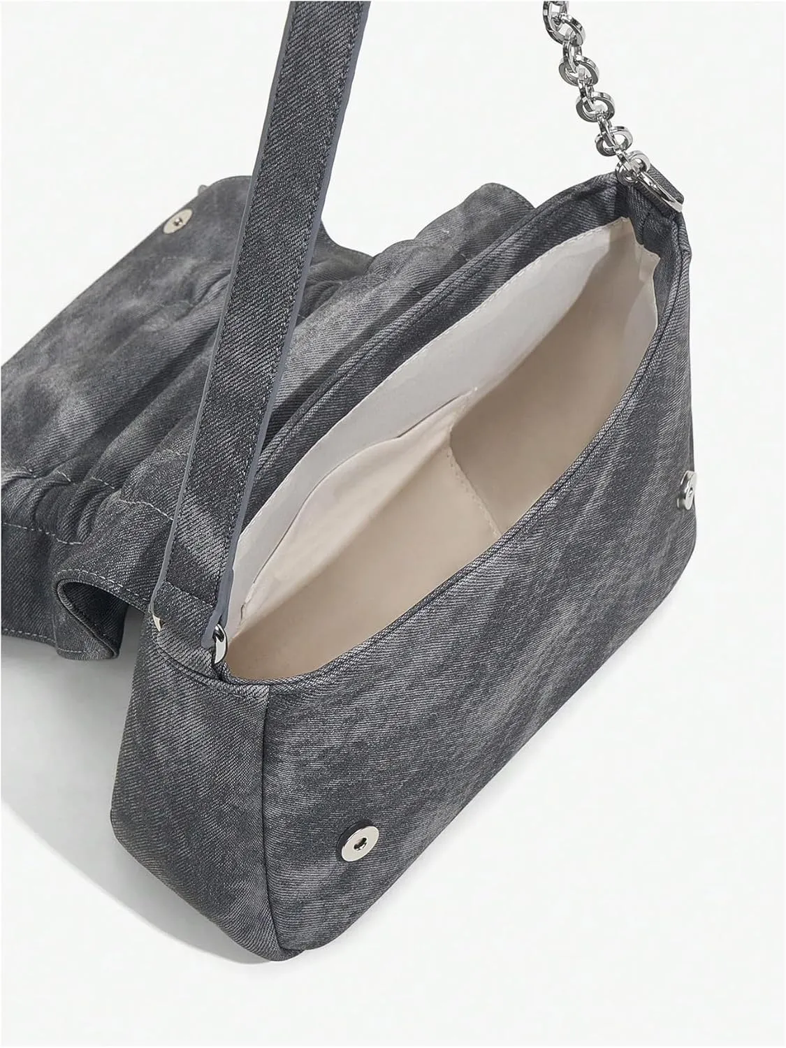 Verdusa Women's Ruched Denim Shoulder Bags Bow Handbags Purse with Chain Strap