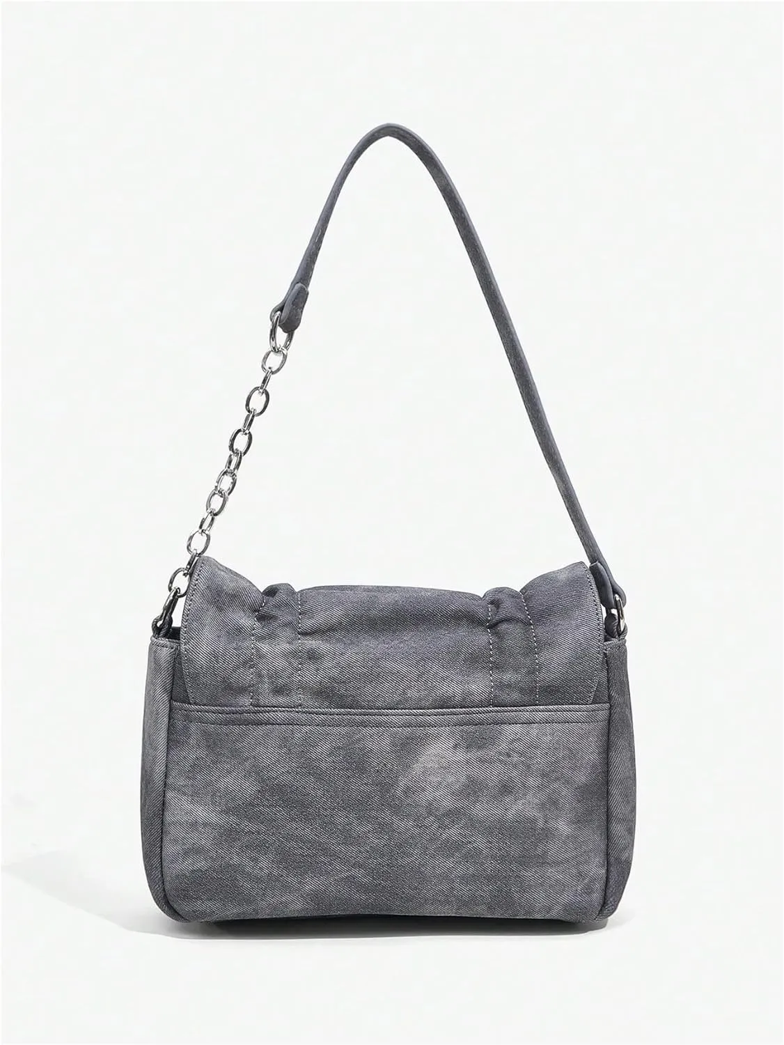 Verdusa Women's Ruched Denim Shoulder Bags Bow Handbags Purse with Chain Strap