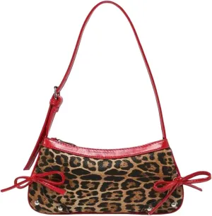 Verdusa Women's Y2K Leopard Purse Bowknot Studded Top Handle Leather Shoulder Bag