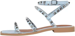 VERISSON Flat Sandals with Buckle Strap for Women Square Toe PU Leather Casual Comfortable Rivets Studded Ballerina Shoes