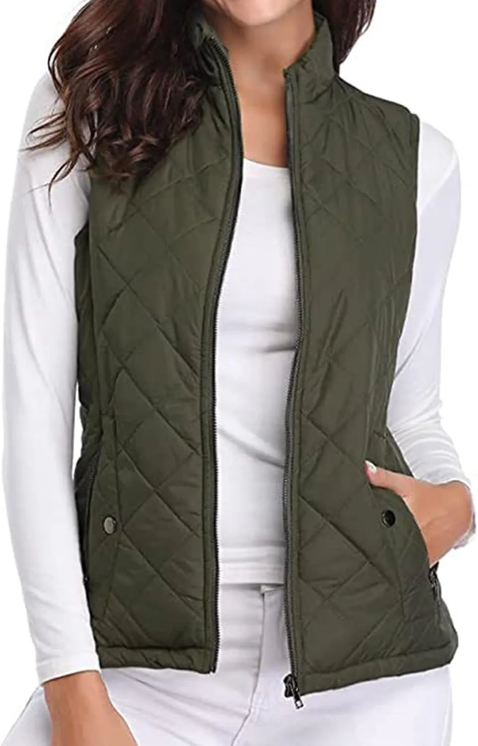 Vest for Women Stand Collar Lightweight Quilted Vest Zip Up Sleevless Padded Gilet Jackets 2024 Winter Coats Outwear