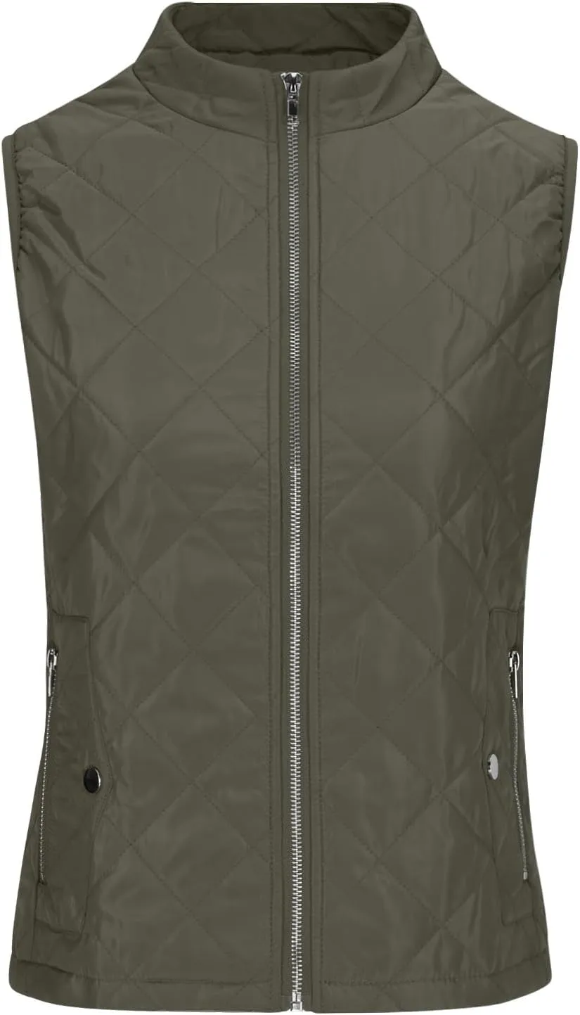 Vest for Women Stand Collar Lightweight Quilted Vest Zip Up Sleevless Padded Gilet Jackets 2024 Winter Coats Outwear