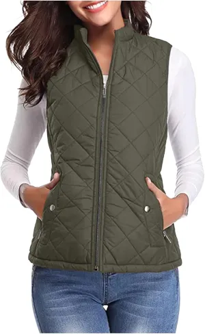 Vest for Women Stand Collar Lightweight Quilted Vest Zip Up Sleevless Padded Gilet Jackets 2024 Winter Coats Outwear