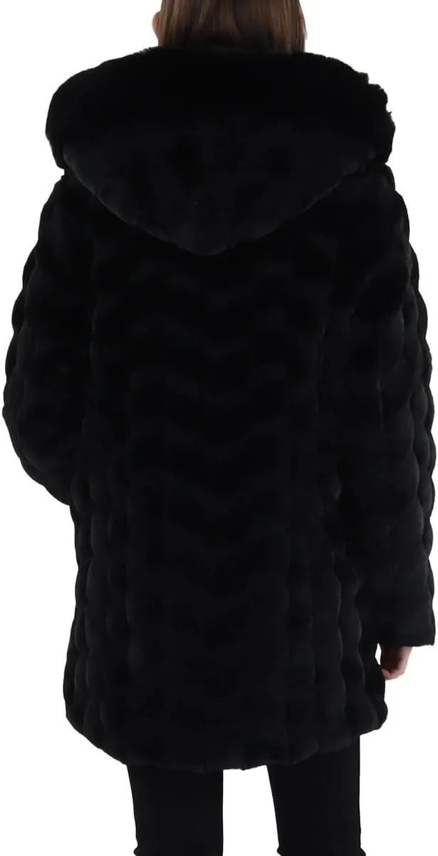 VIA SPIGA Womens Faux Fur Hooded Faux Fur Coat