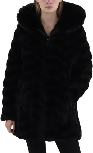 VIA SPIGA Womens Faux Fur Hooded Faux Fur Coat