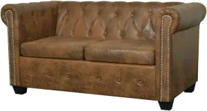 vidaXL Chesterfield Sofa 2 Seater Brown Faux Leather Tufted Arms | Durable Couch Perfect for Living Room Or Home Office Compact Seating with Stylish Design Two Person Indoor Armchair Comfort