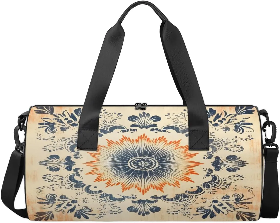 Village Flowers Pattern Travel Gym Bag Waterproof Sport Dance Bag for Women Men Portable Gymnastics Duffel Bags Canvas Tote Carry on Handbag for Workout Overnight Weekender