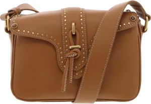 Vince Camuto Womens Maecy Studded Leather Crossbody Handbag Tan Small