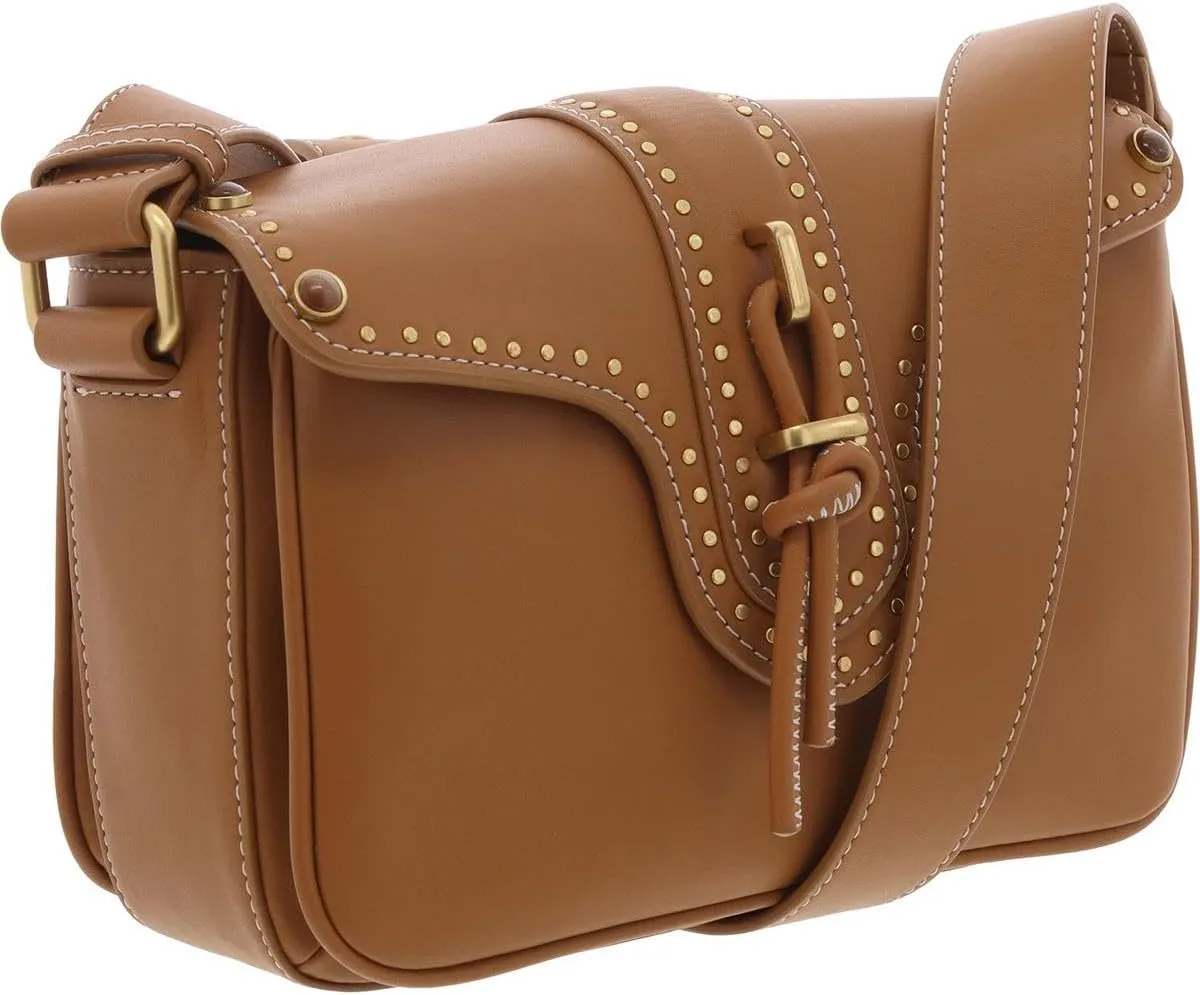 Vince Camuto Womens Maecy Studded Leather Crossbody Handbag Tan Small