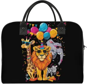Vintage Birthday Party Animals with Glasses Travel Duffel Bag Weekender Overnight Shoulder Bags Luggage Carrying Tote for Men Women