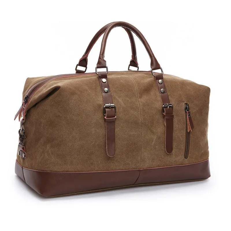 Vintage Canvas Large Capacity Weekend Tote Travel Handbag-Coffee