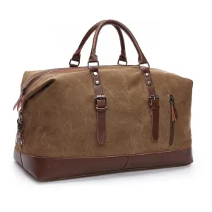 Vintage Canvas Large Capacity Weekend Tote Travel Handbag-Coffee