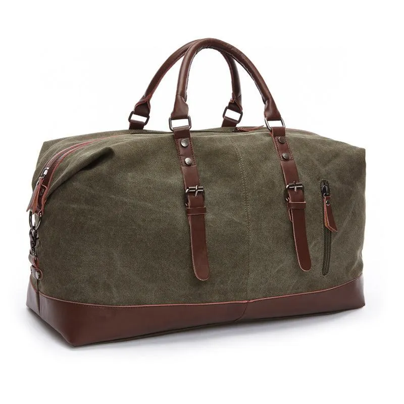 Vintage Canvas Large Capacity Weekend Tote Travel Handbag-Green