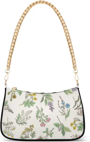 Vintage Herbs Flowers Shoulder Bags for Women Small Handbags Mini Clutch Purse