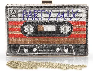 Vintage Radio Bag for Women,Tape Shaped Shoulder Bag Durable Shiny Crystal Tote