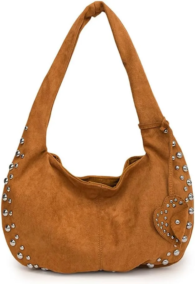Vintage Suede Y2k Shoulder Bag - Studded Purses Vegan Leather for Fall