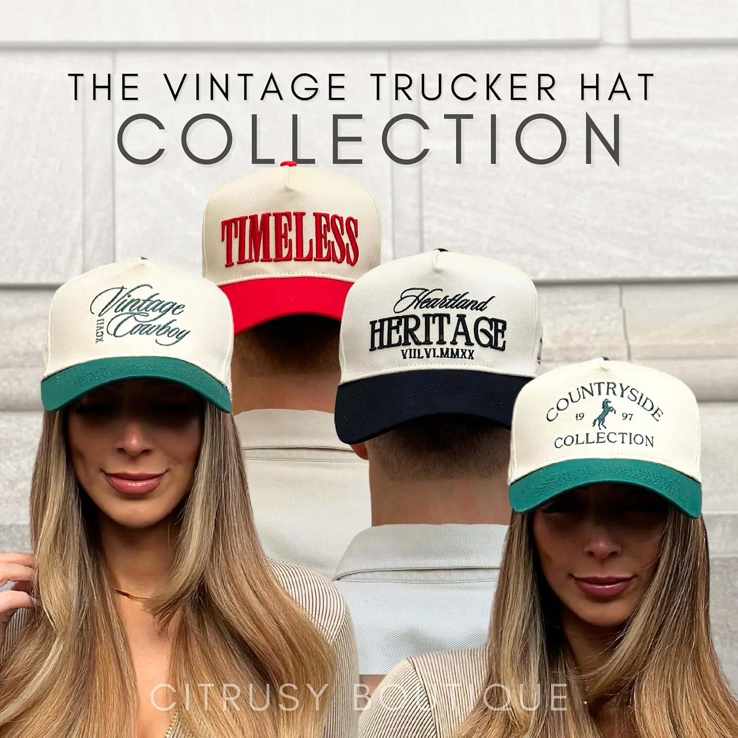 Vintage Western Trucker Hat | Men & Women | Country Cute Caps for Cowgirls Cowboys | Camo Denim Embroidered Cotton | Snapback