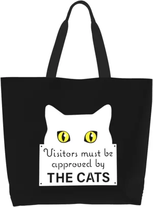Visitors Must Be Approved by The Cats Canvas Tote Bags for Women, Ladies Shoulder Handbags Large Purse Lightweight Foldable Reusable Shopping Bag with Pockets for Work, Travel, 15.7x19.7in