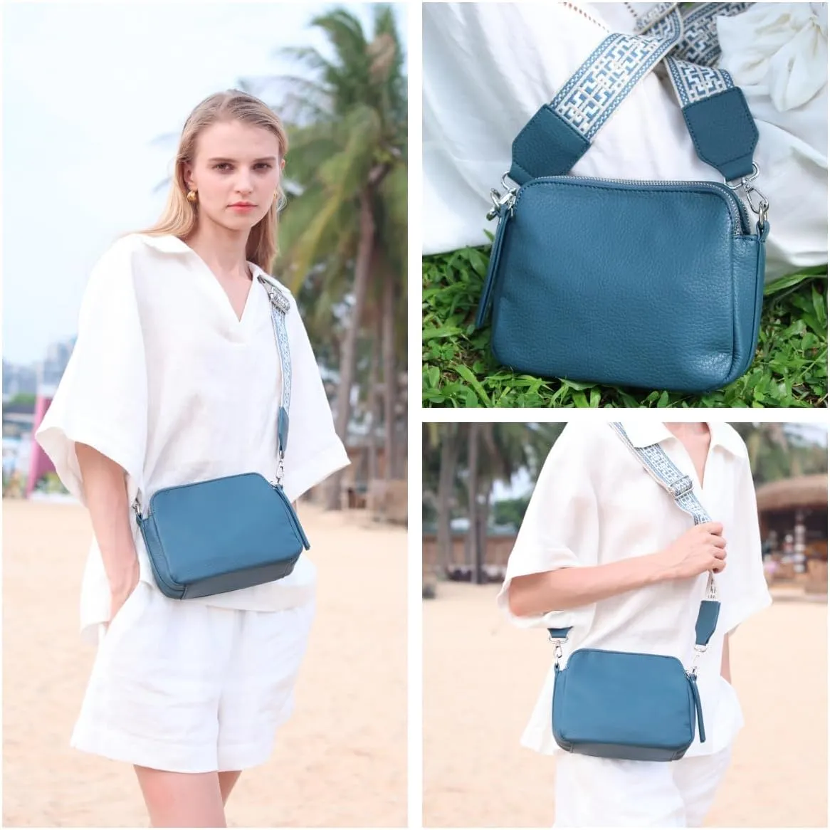 VONAL Leather Crossbody Purse for Women Triple Pockets Designed Shoulder Bag