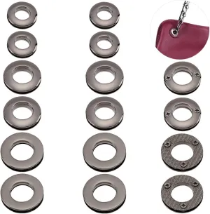 WADORN 18pcs Alloy Eyelets Grommets, Metal Screw-in Together Eyelets 10.5/13.8/16mm Round Grommet Snap Hole O-Ring Bag Loop Connector for DIY Handbag Clothes Curtain Leathercraft Making, Gunmetal