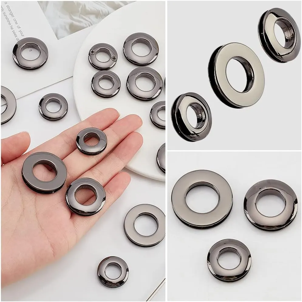 WADORN 18pcs Alloy Eyelets Grommets, Metal Screw-in Together Eyelets 10.5/13.8/16mm Round Grommet Snap Hole O-Ring Bag Loop Connector for DIY Handbag Clothes Curtain Leathercraft Making, Gunmetal