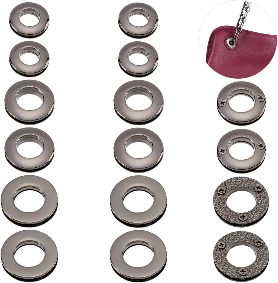 WADORN 18pcs Alloy Eyelets Grommets, Metal Screw-in Together Eyelets 10.5/13.8/16mm Round Grommet Snap Hole O-Ring Bag Loop Connector for DIY Handbag Clothes Curtain Leathercraft Making, Gunmetal