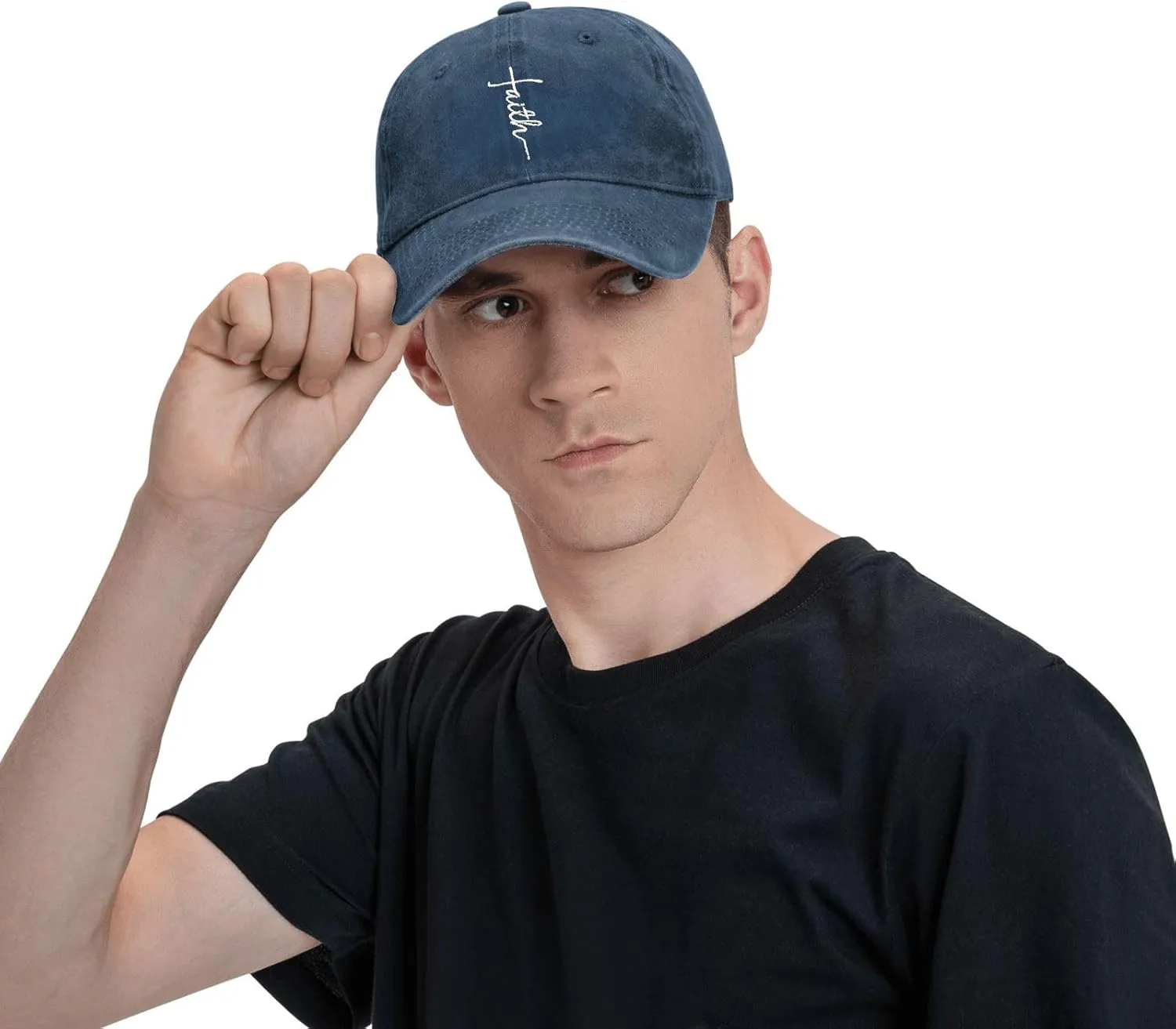 Walk with Jesus Embroidered Baseball Cap Vintage Adjustable Washed Cotton Christian Hat for Men Women,Black