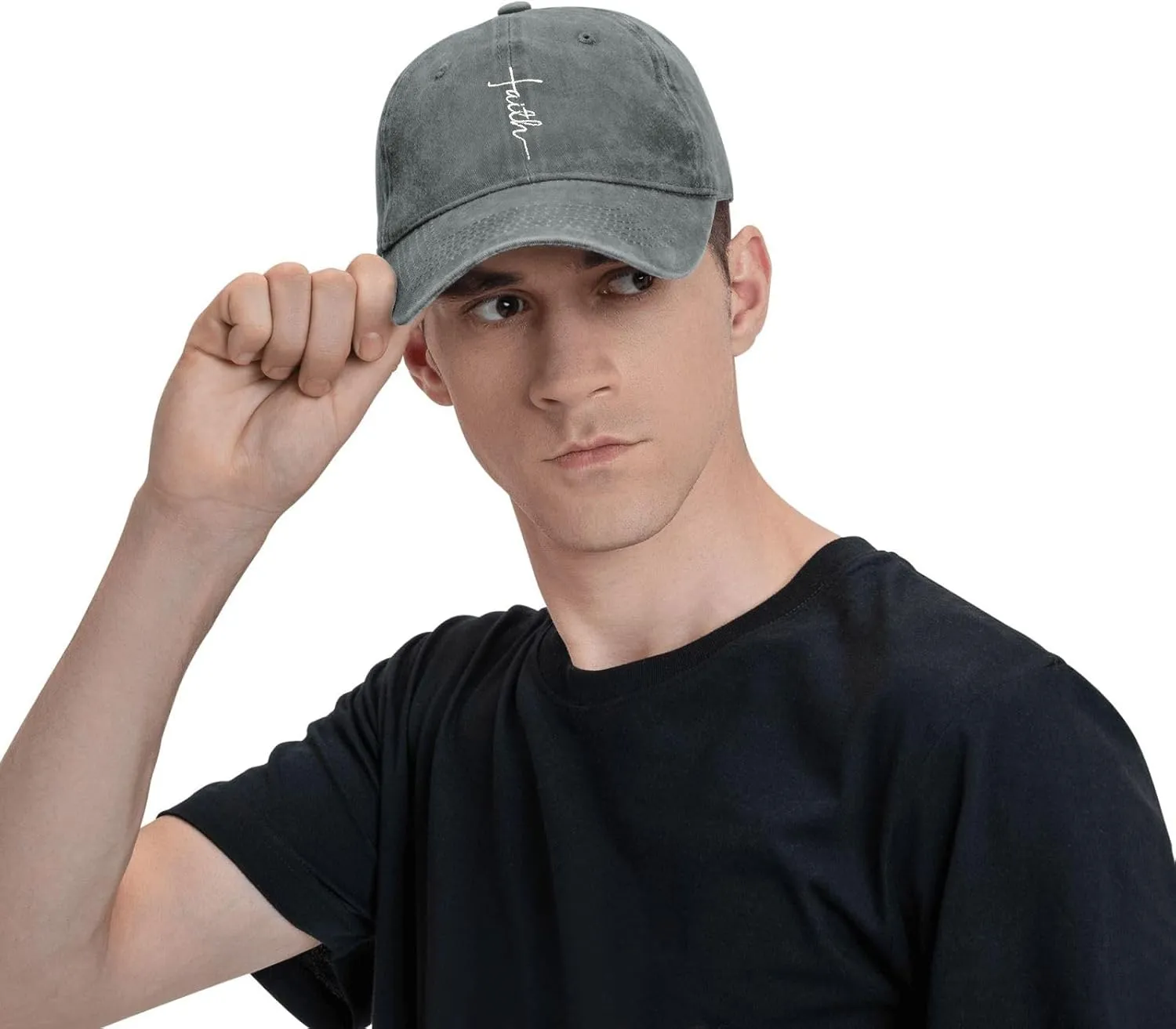 Walk with Jesus Embroidered Baseball Cap Vintage Adjustable Washed Cotton Christian Hat for Men Women,Black