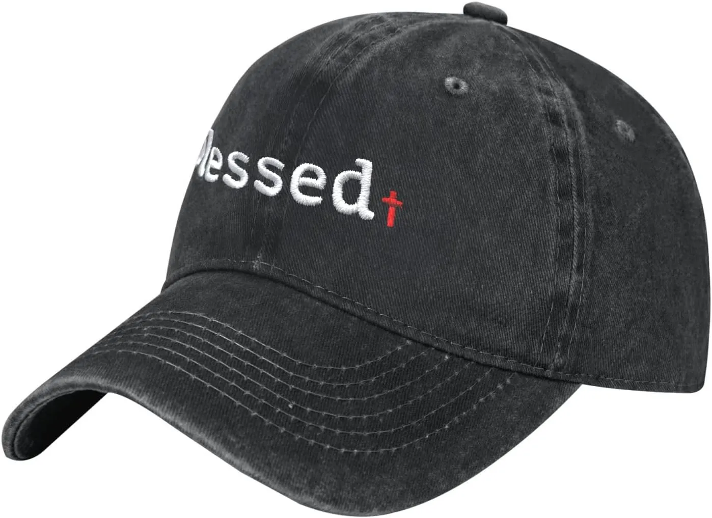 Walk with Jesus Embroidered Baseball Cap Vintage Adjustable Washed Cotton Christian Hat for Men Women,Black
