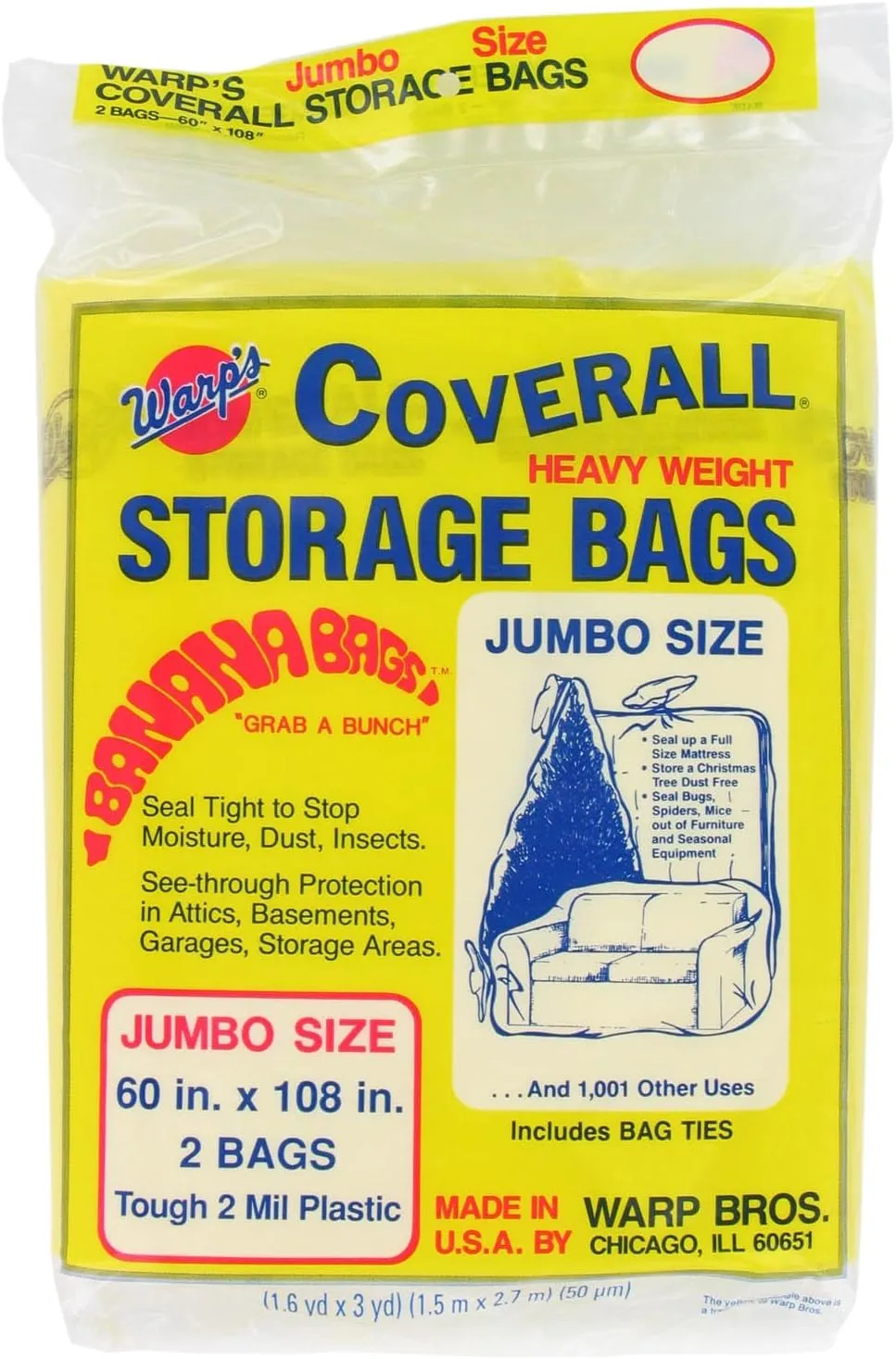 Warp Brothers CB-60 Warp's Banana Bags, Plastic, 60 x 108-Inch. (Pack of 2)