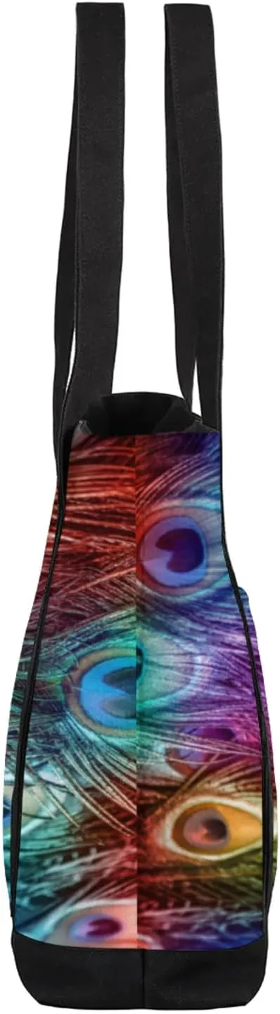 Watercolor Blue Wildflower Canvas Tote Bag Casual Shoulder Handbag Large Shopping Bags With 5 Pocket