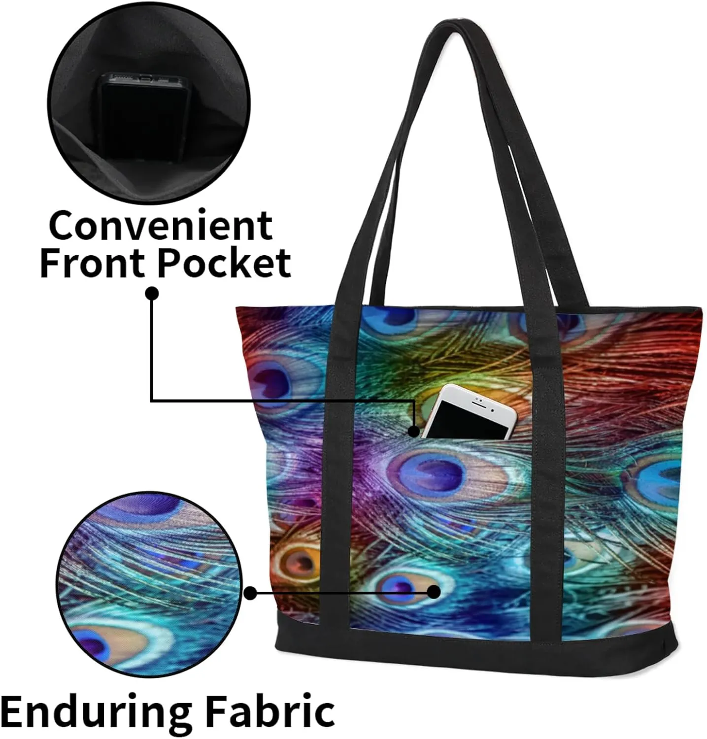 Watercolor Blue Wildflower Canvas Tote Bag Casual Shoulder Handbag Large Shopping Bags With 5 Pocket
