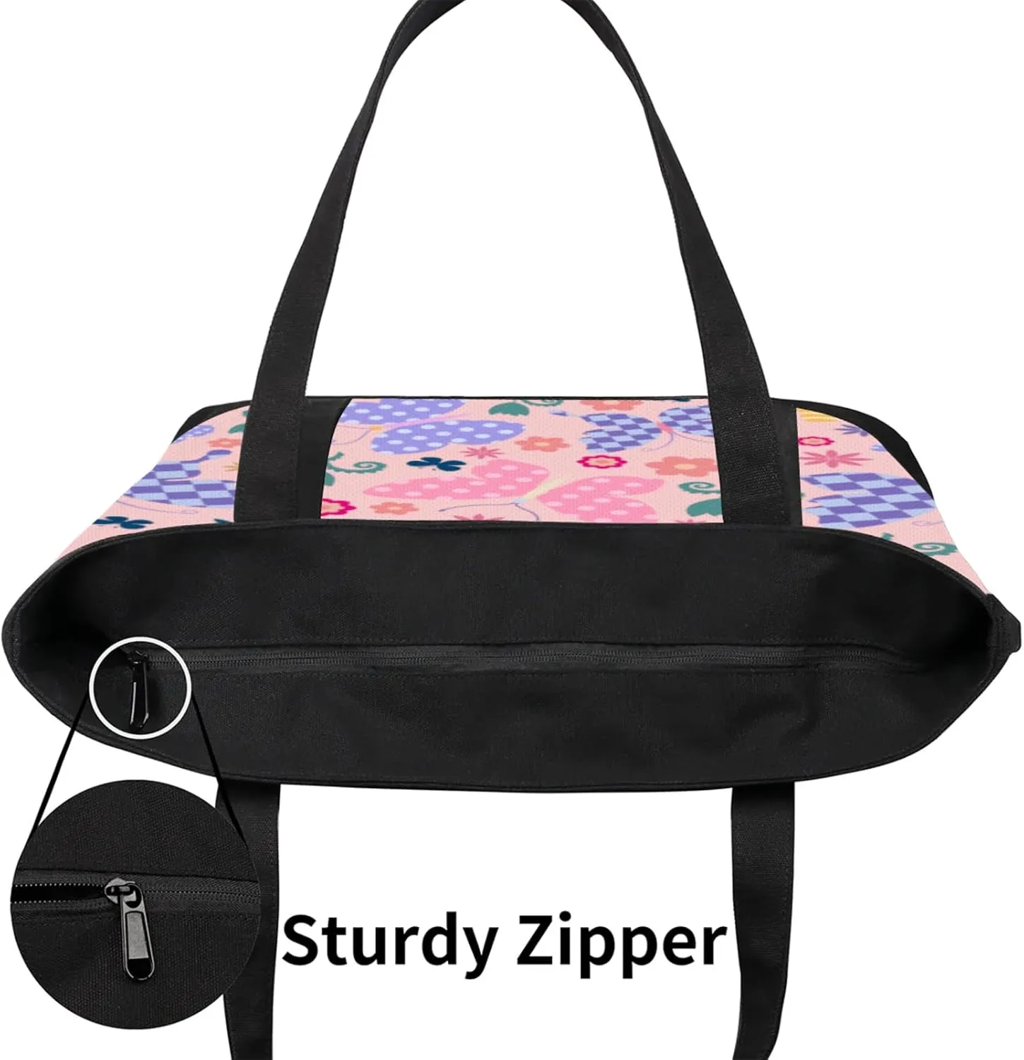 Watercolor Blue Wildflower Canvas Tote Bag Casual Shoulder Handbag Large Shopping Bags With 5 Pocket