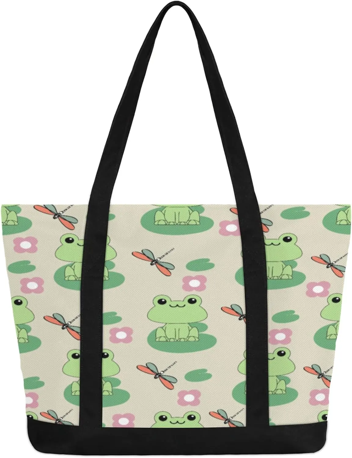 Watercolor Blue Wildflower Canvas Tote Bag Casual Shoulder Handbag Large Shopping Bags With 5 Pocket