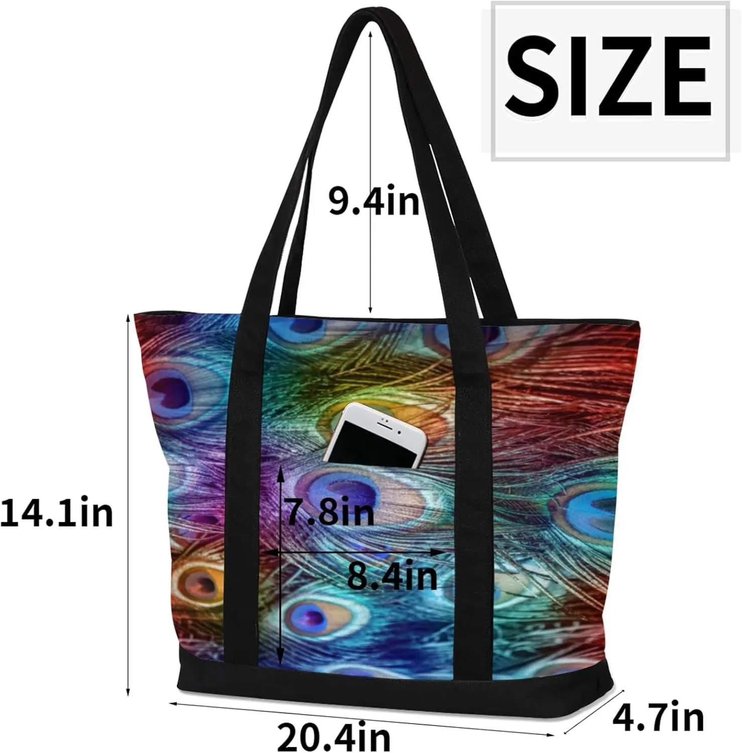 Watercolor Blue Wildflower Canvas Tote Bag Casual Shoulder Handbag Large Shopping Bags With 5 Pocket