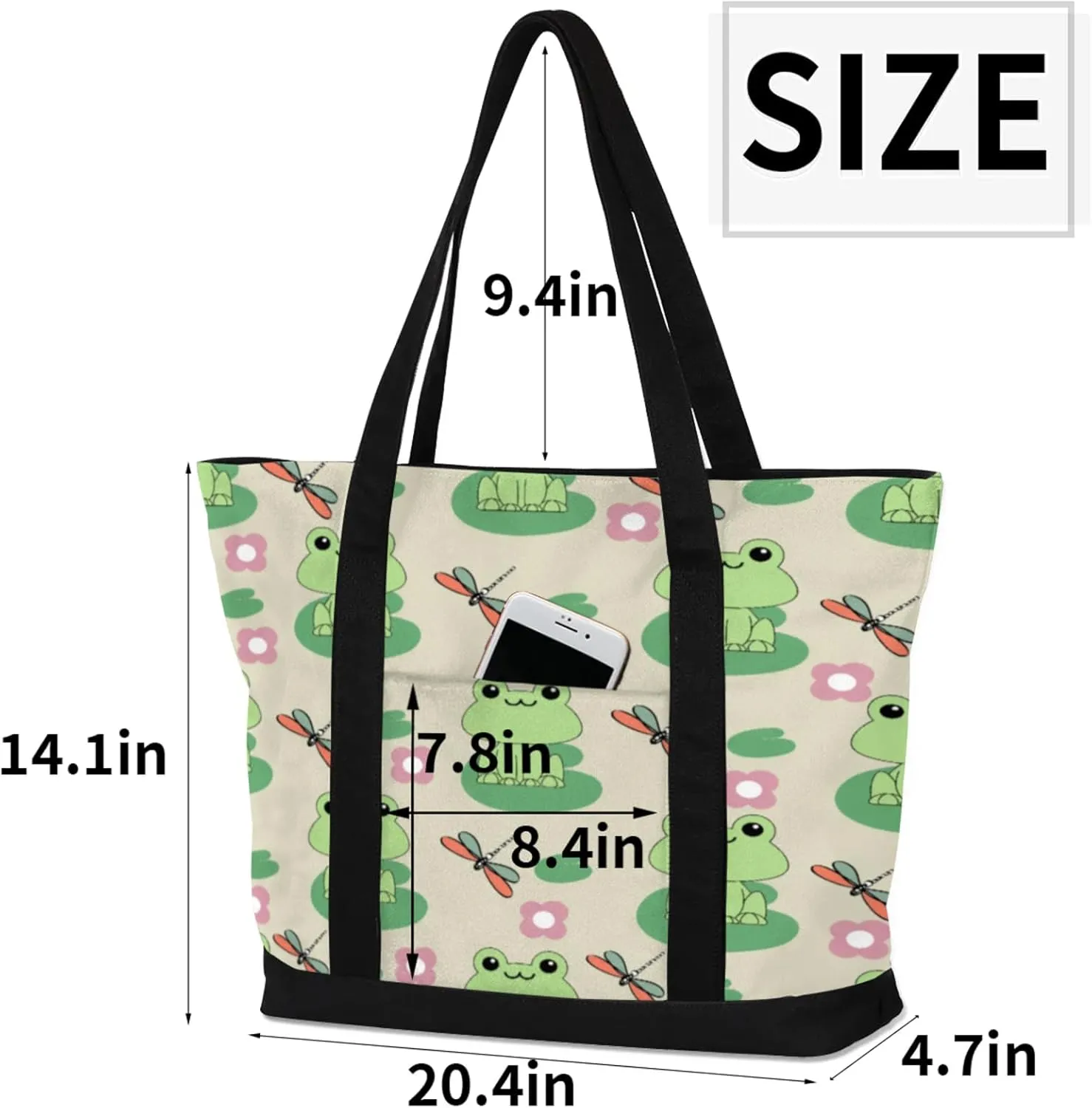 Watercolor Blue Wildflower Canvas Tote Bag Casual Shoulder Handbag Large Shopping Bags With 5 Pocket