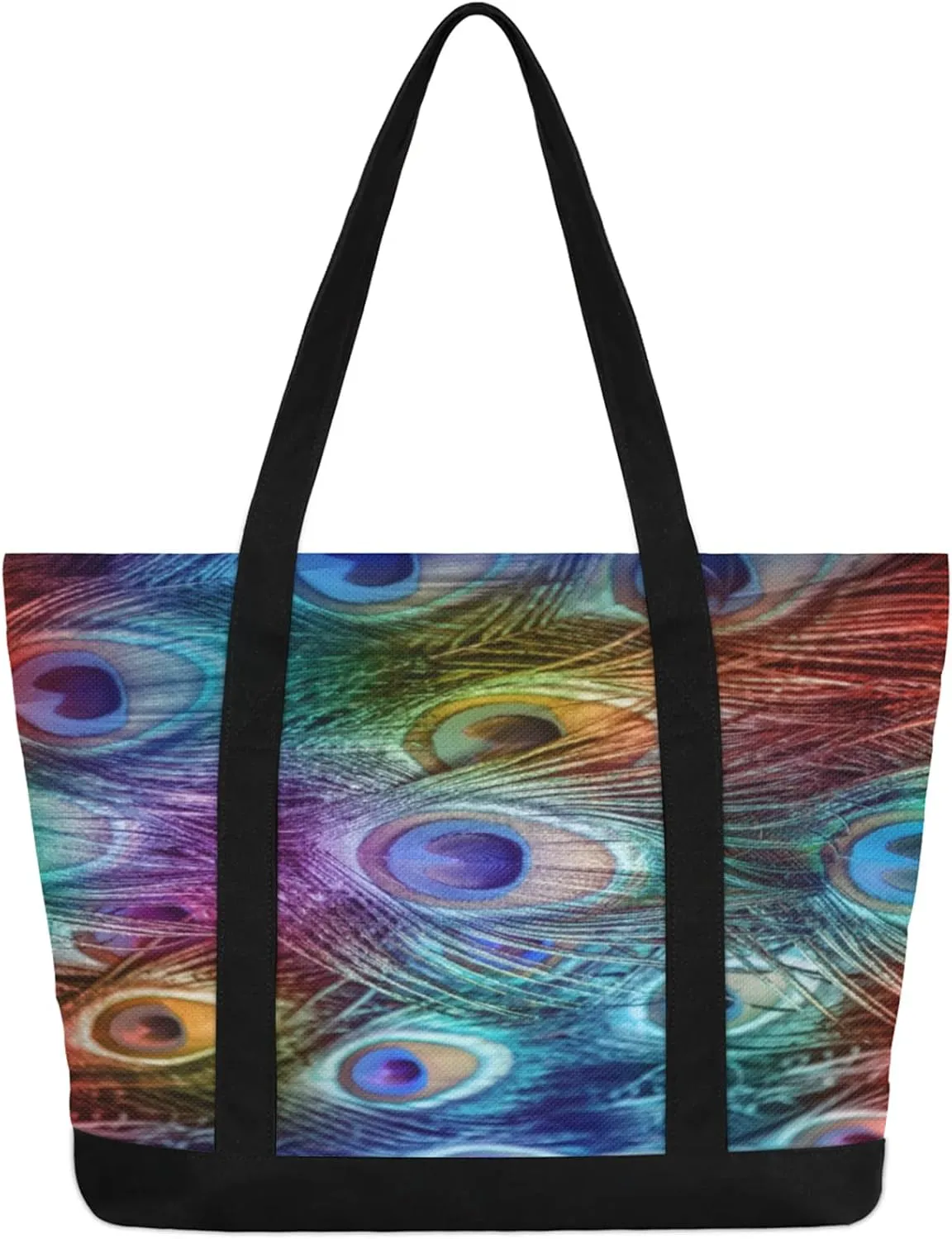 Watercolor Blue Wildflower Canvas Tote Bag Casual Shoulder Handbag Large Shopping Bags With 5 Pocket