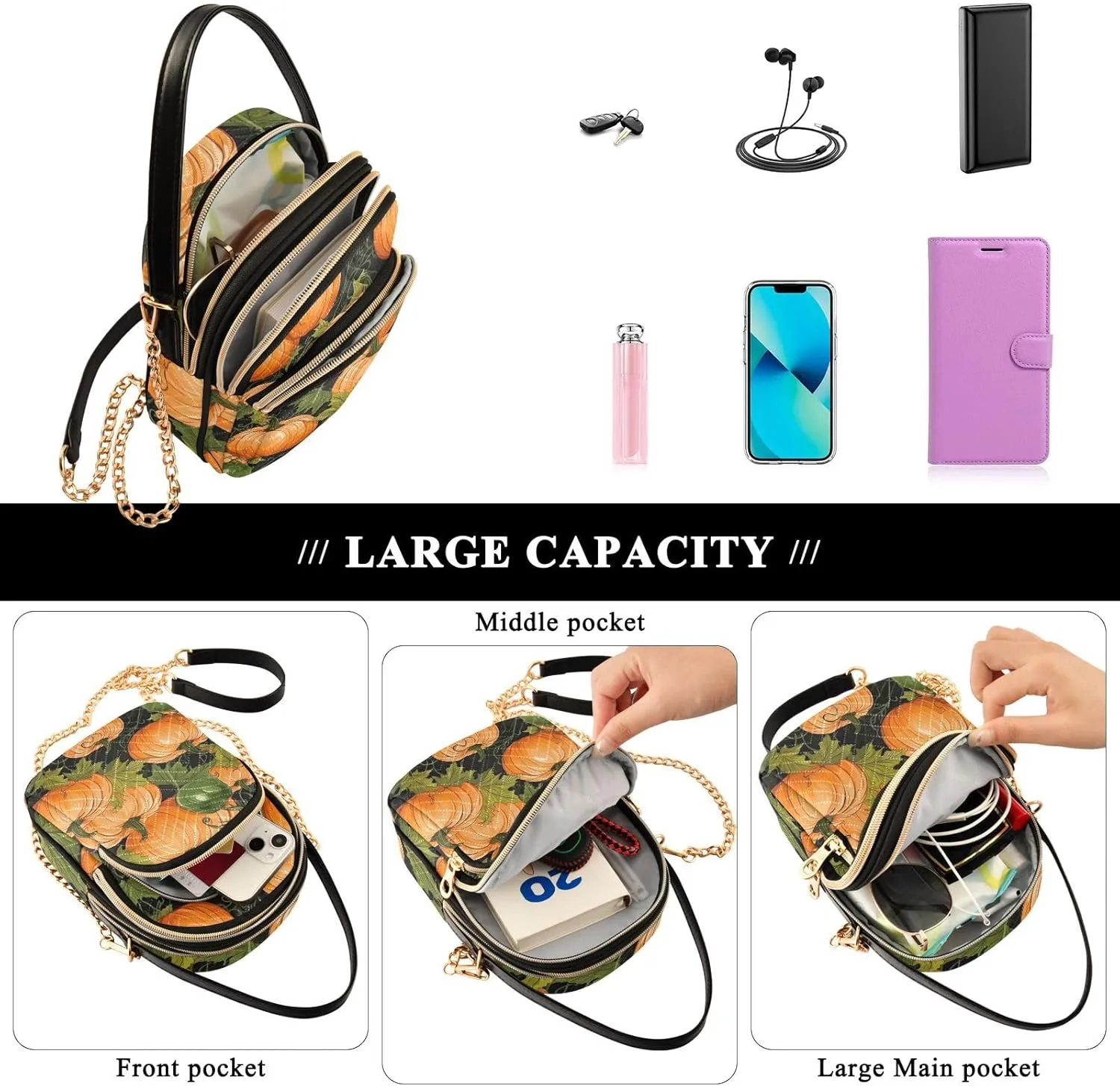 Watercolor Pumpkins Womens Shoulder Bags Crossbody, Womens Shoulder Purse, Shoulder Bag for Women