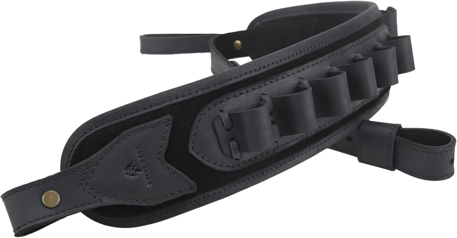 WAYNE'S DOG Leather Gun Sling Shell Holder Hunting Rifle Sling with Handle Strap for .308 .357 .30-30 .45-70 12GA