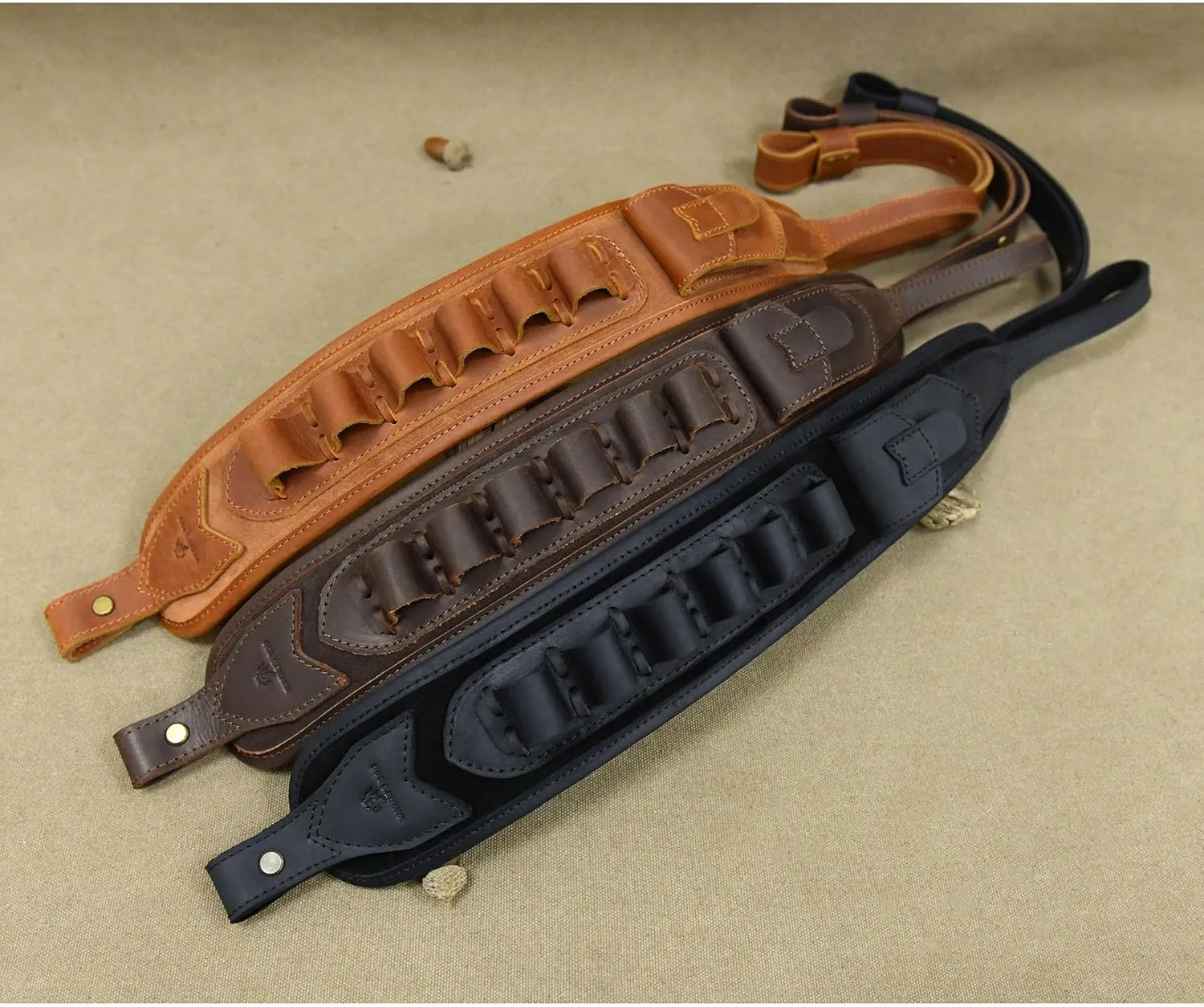 WAYNE'S DOG Leather Gun Sling Shell Holder Hunting Rifle Sling with Handle Strap for .308 .357 .30-30 .45-70 12GA