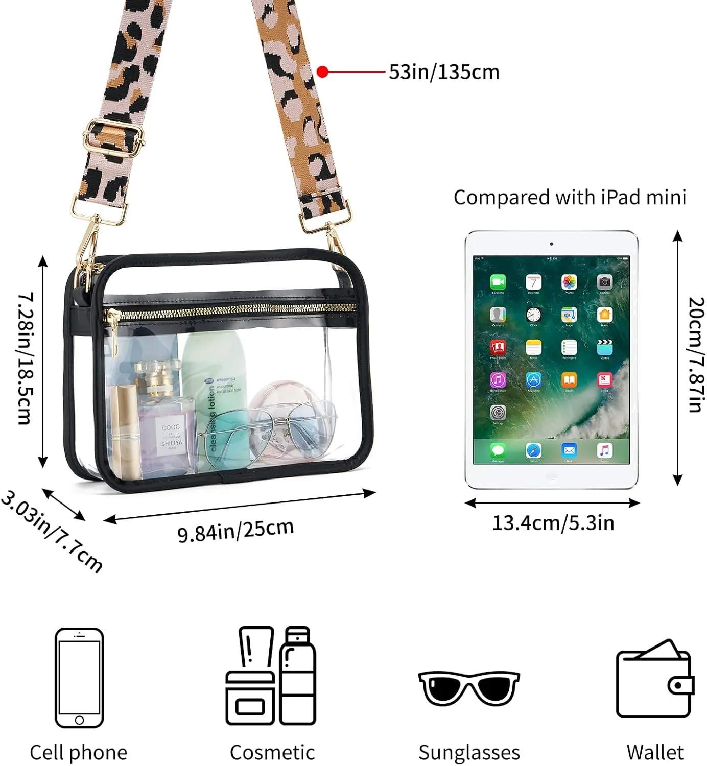 WEIMZC Clear Bag Stadium Approved, Adjustable Shoulder Strap Clear Crossbody Purse Bag for Concerts Sports Events Festivals