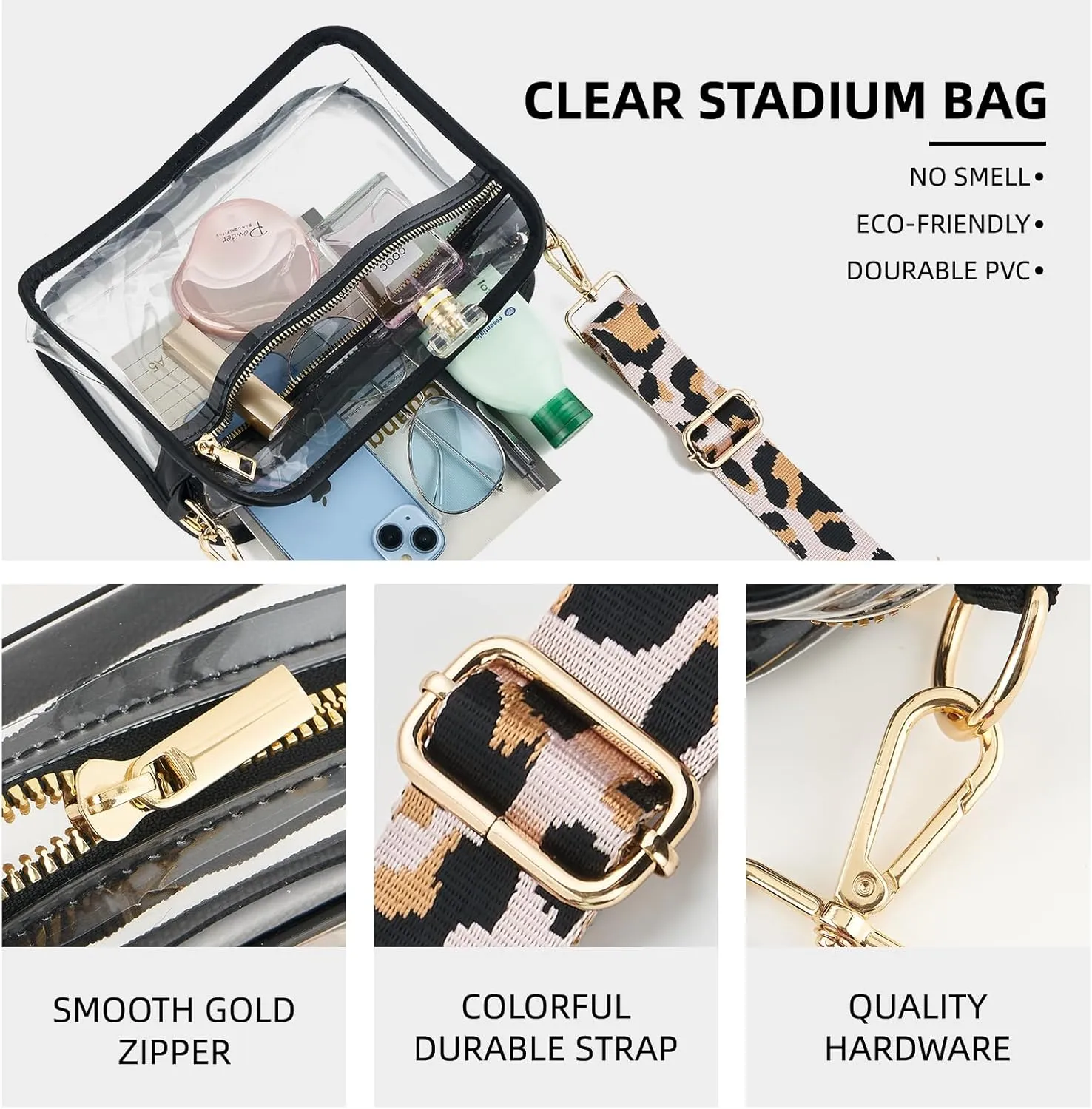 WEIMZC Clear Bag Stadium Approved, Adjustable Shoulder Strap Clear Crossbody Purse Bag for Concerts Sports Events Festivals