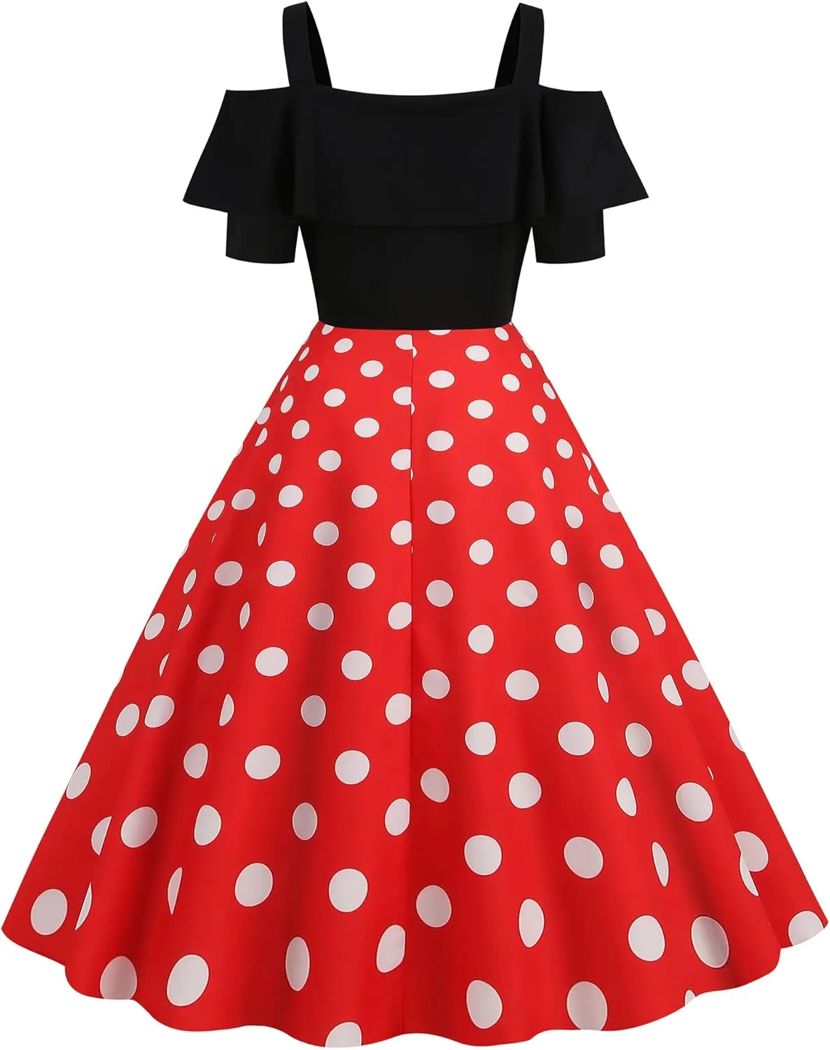 Wellwits Women's Off Shoulder Strap Polka Dots 1950s Vintage Dress