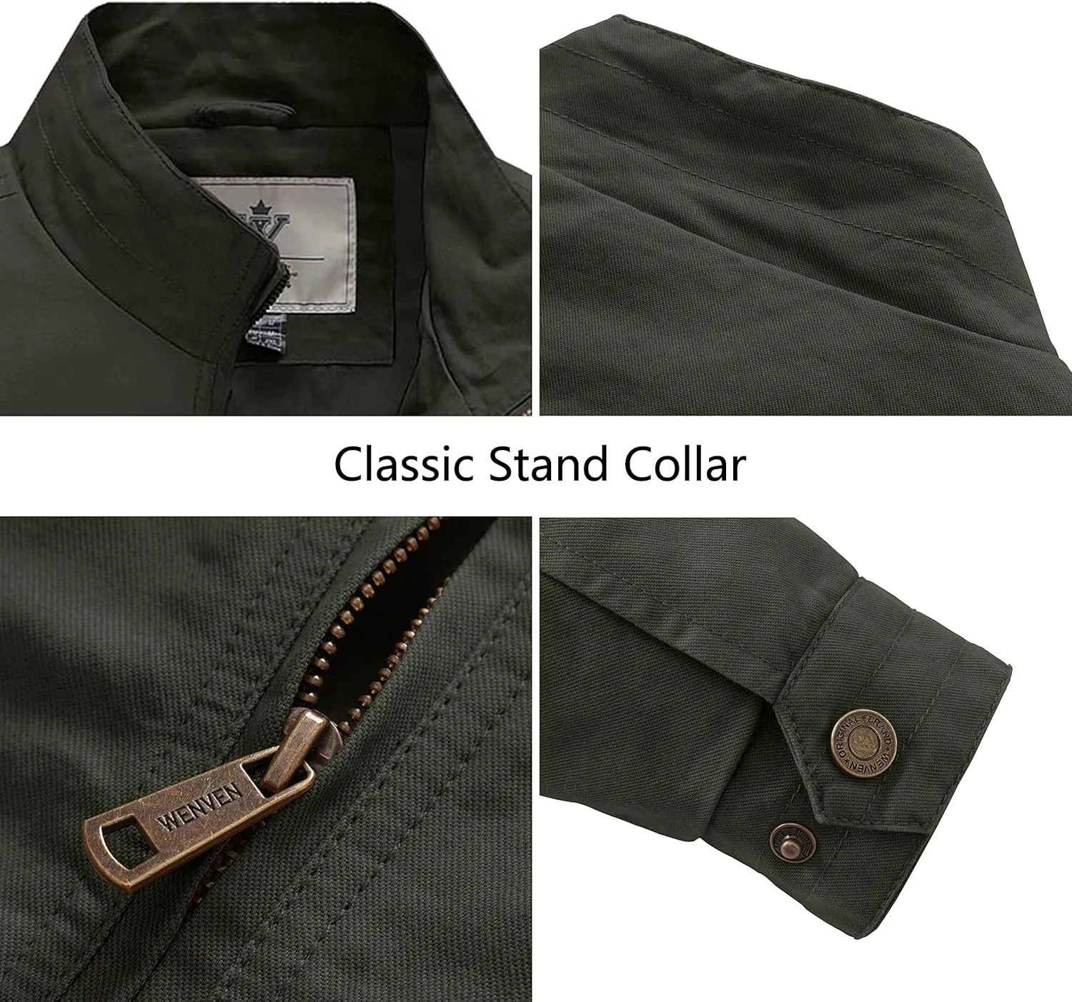 WenVen Men's Spring Canvas Military Style Jacket Casual Lightweight Cotton Coat